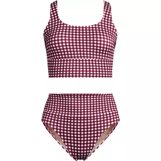 Women's Tugless Midkini Top and High Waisted Bottom Swimsuit Set - primary