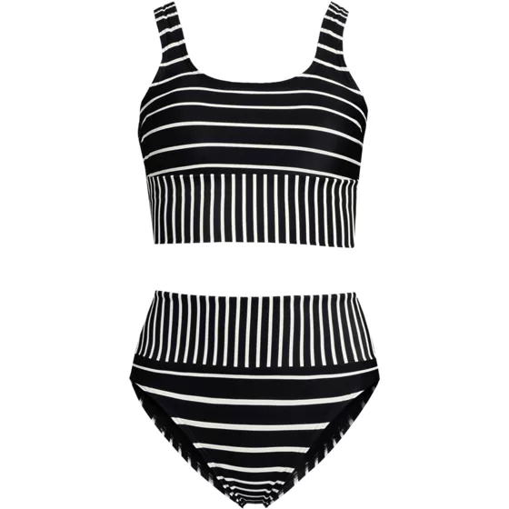 Women's Tugless Midkini Top and High Waisted Bottom Swimsuit Set - primary