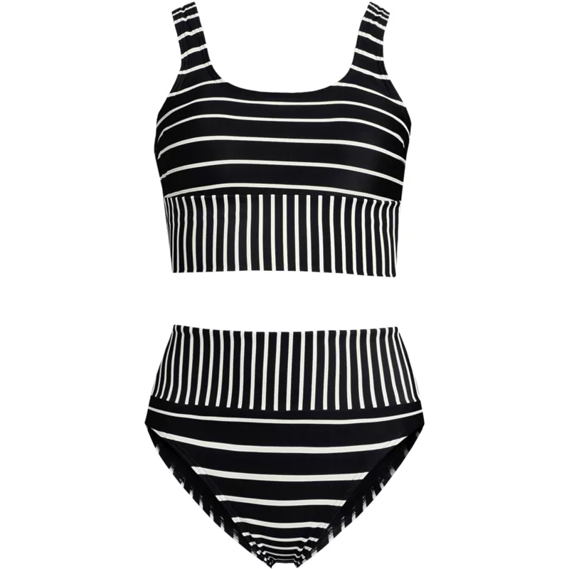 Women's Tugless Midkini Top and High Waisted Bottom Swimsuit Set, Front