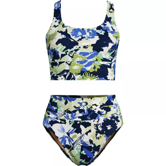Women's Tugless Midkini Top and High Waisted Bottom Swimsuit Set - primary