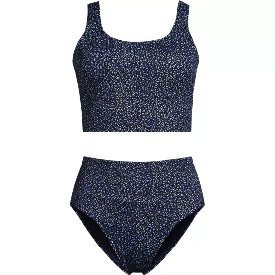 Women's Plus Size Tugless Midkini Top and High Waisted Bottom Swimsuit Set - primary