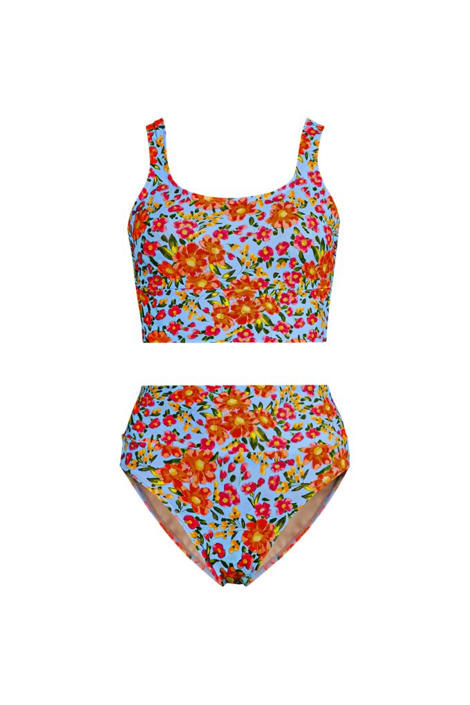 Women's Tugless Midkini Top and High Waisted Bottom Swimsuit Set - Lands' End - Blue - M