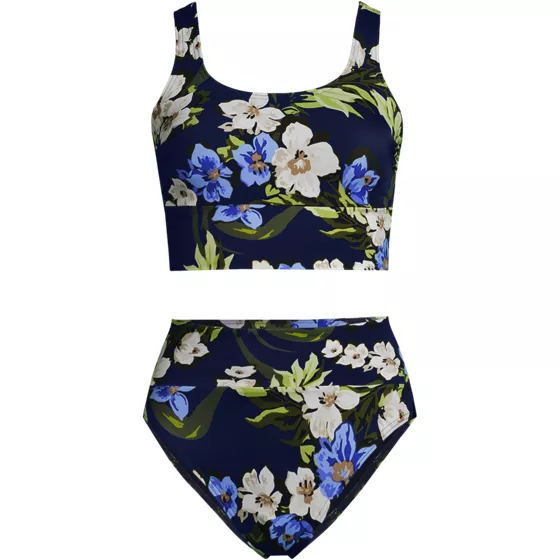 Women's Tugless Midkini Top and High Waisted Bottom Swimsuit Set - primary