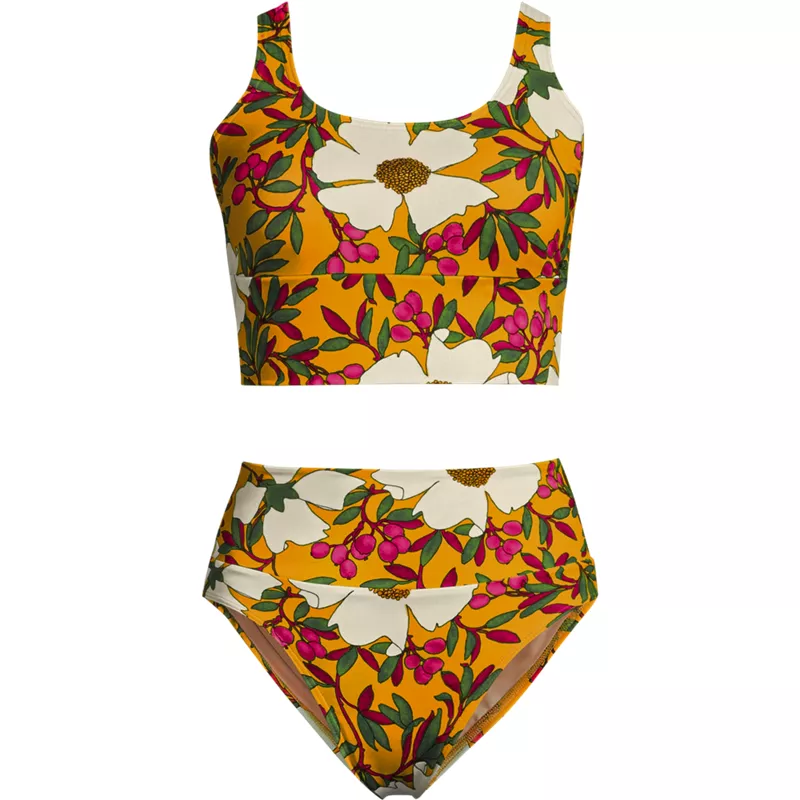 Women's Tugless Midkini Top and High Waisted Bottom Swimsuit Set, Front
