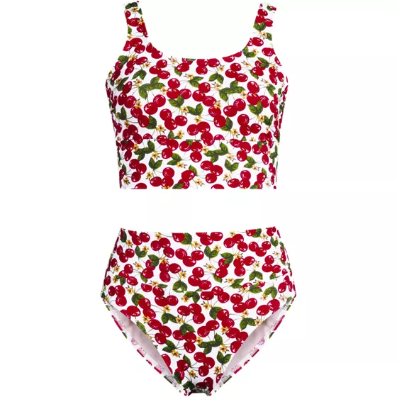 Women's Tugless Midkini Top and High Waisted Bottom Swimsuit Set - primary