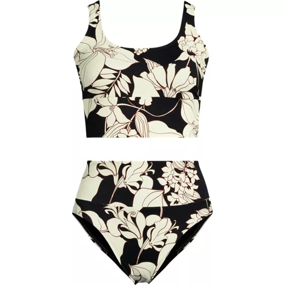Women's Tugless Midkini Top and High Waisted Bottom Swimsuit Set - primary