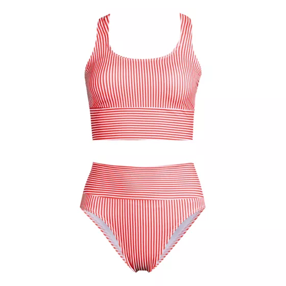 Women's Tugless Midkini Top and High Waisted Bottom Swimsuit Set - primary