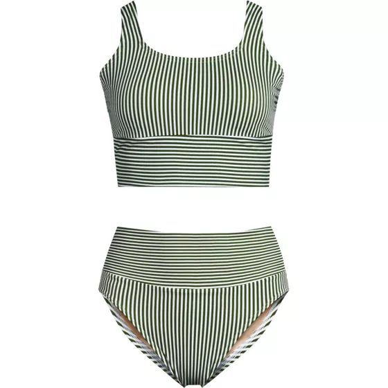Women's Tugless Midkini Top and High Waisted Bottom Swimsuit Set - primary