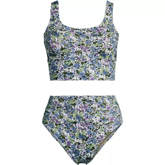 Women's Plus Size Tugless Midkini Top and High Waisted Bottom Swimsuit Set - primary