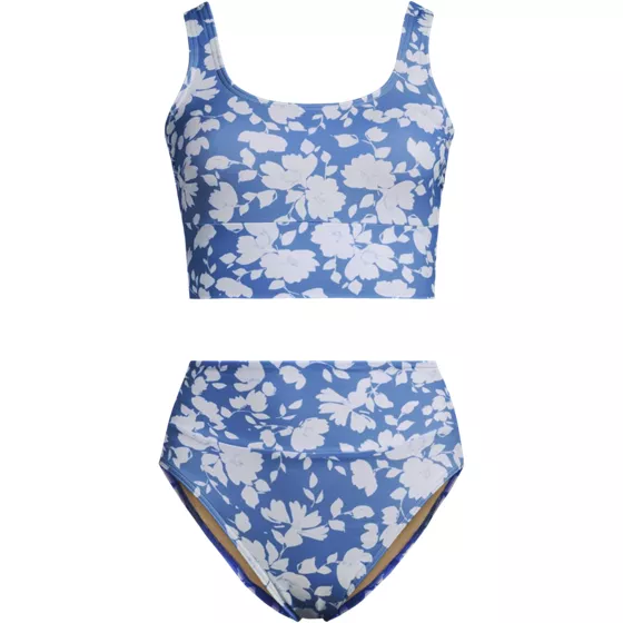 Women's Tugless Midkini Top and High Waisted Bottom Swimsuit Set - primary