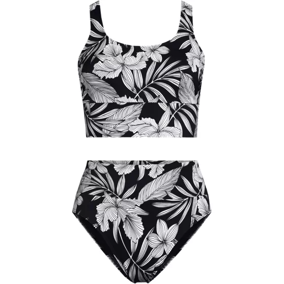 Women's Tugless Midkini Top and High Waisted Bottom Swimsuit Set - primary