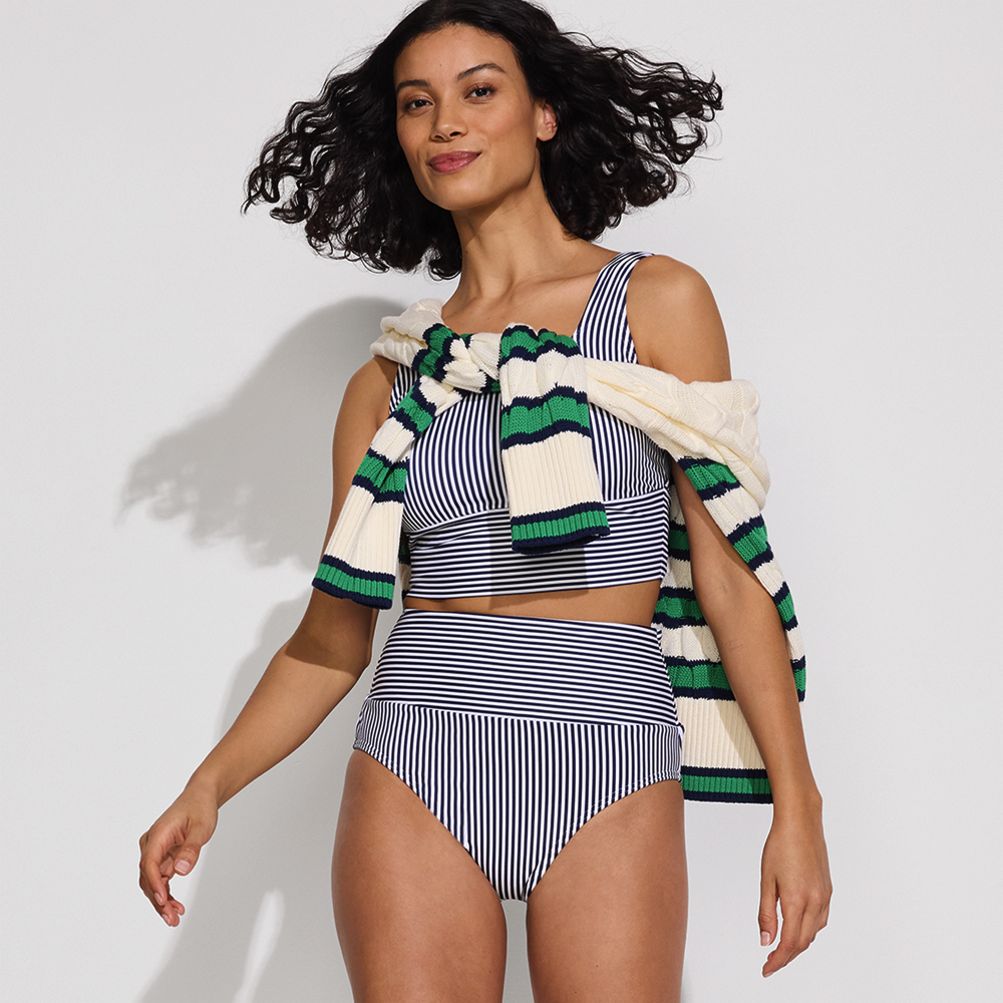 Women's Tugless Midkini Top and High Waisted Bottom Swimsuit Set