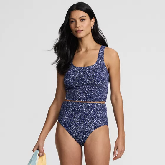 Women's Tugless Midkini Top and High Waisted Bottom Swimsuit Set - primary