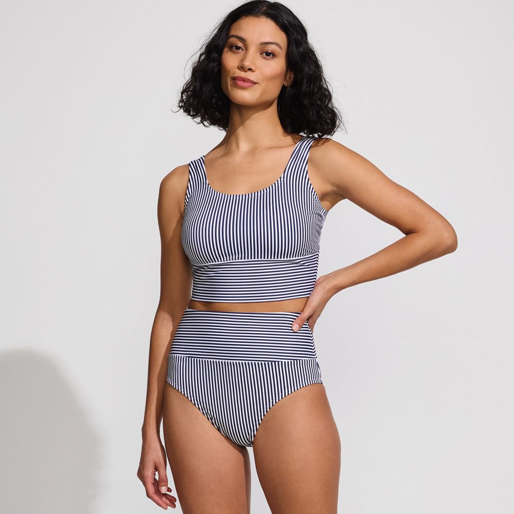 Women's Tugless Midkini Top and High Waisted Bottom Swimsuit Set