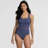 Women's Tugless Midkini Top and High Waisted Bottom Swimsuit Set, Front