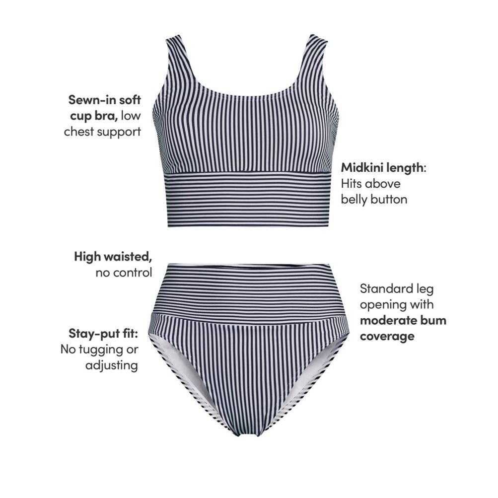 Women's Tugless Midkini Top and High Waisted Bottom Swimsuit Set