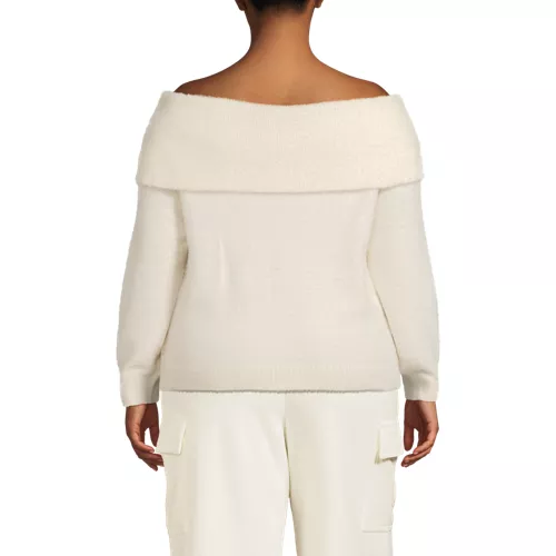 Women's Plus Size Eyelash Off Shoulder Sweater, Back