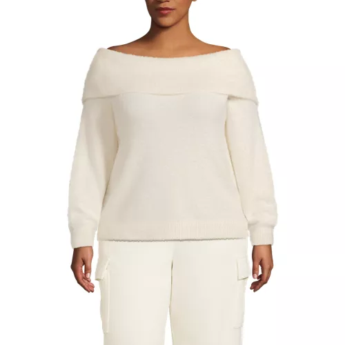 Women's Plus Size Eyelash Off Shoulder Sweater, Front