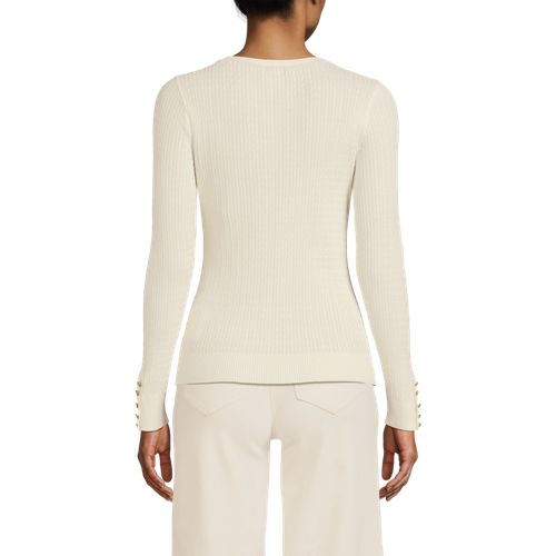  Lands' End Feinstrick-zopfmusterpullover Mit V-ausschnitt, Damen, Größe:40-42 Regular, Weiß, Baumwolle, By Lands' End 