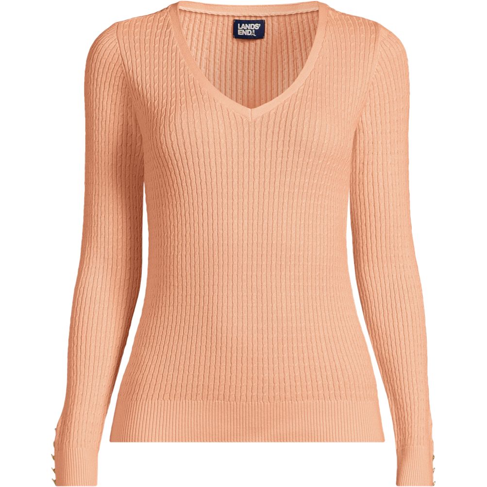 完売品 タグ付新品★leinwande　Cable Knit Camisole Women's Fine Gauge Cotton Baby Cable Vneck Sweater | Lands' End