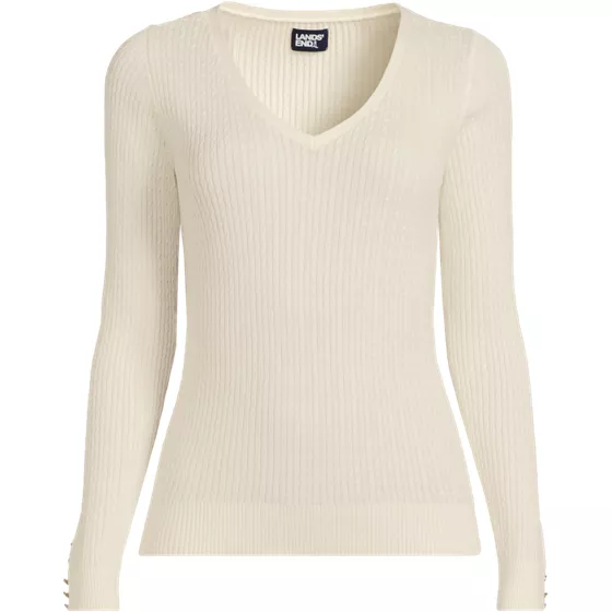 Women's Fine Gauge Cotton Baby Cable V-neck Sweater - primary