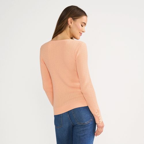  Lands' End Feinstrick-zopfmusterpullover Mit V-ausschnitt, Damen, Größe:44-46 Regular, Orange, Baumwolle, By Lands' End 
