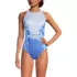 Women's Tugless High Neck Portrait Back One Piece Swimsuit, Front