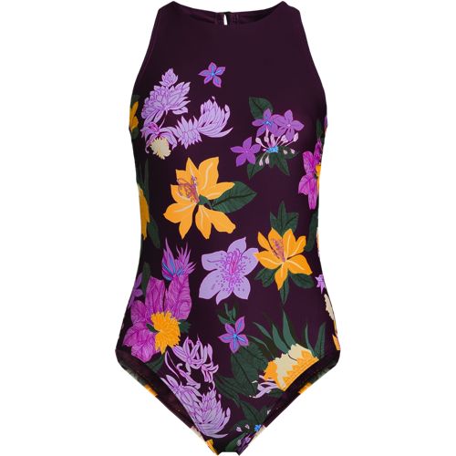 Women's Tugless High Neck Portrait Back One Piece Swimsuit, Front