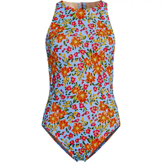Women's Plus Size Tugless High Neck Portrait Back One Piece Swimsuit - primary