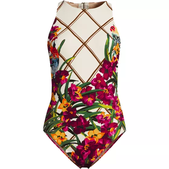 Women's Tugless High Neck Portrait Back One Piece Swimsuit - primary