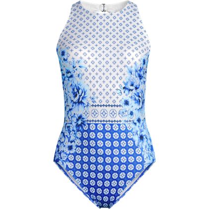 Women's Tugless High Neck Portrait Back One Piece Swimsuit - image 1