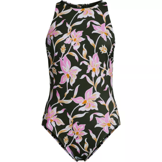 Women's Petite Tugless High Neck Portrait Back One Piece Swimsuit - primary