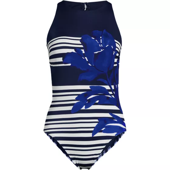 Women's Tugless High Neck Portrait Back One Piece Swimsuit - primary