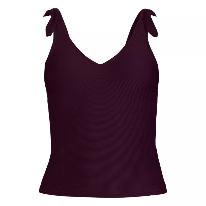 Women's Tie Shoulder Ribbed Flutter Tankini Top, Front