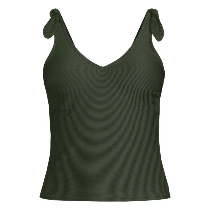Women's Tie Shoulder Ribbed Flutter Tankini Top, Front