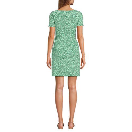 Women's Short Sleeve Cotton Modal Wrap Above the Knee Dress, Back