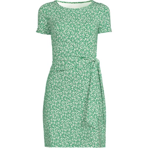 Women's Short Sleeve Cotton Modal Wrap Above the Knee Dress, Front