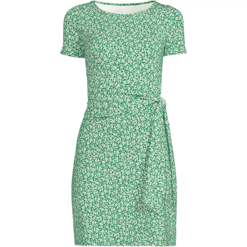 Women's Short Sleeve Cotton Modal Wrap Above the Knee Dress, Front