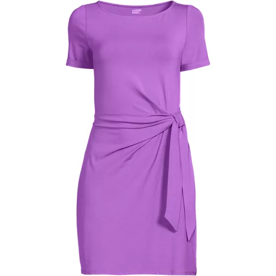 Women's Plus Size Short Sleeve Cotton Modal Wrap Above the Knee Dress - primary