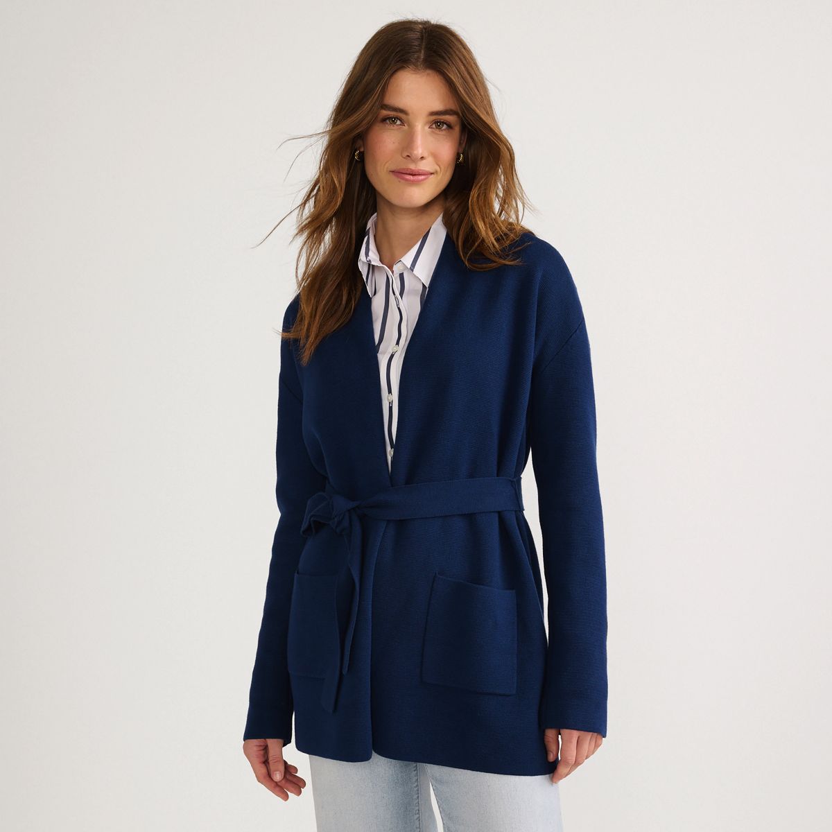 Women's Fine Gauge Milano Belted Long Line Cardigan Sweater