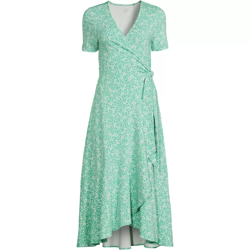 Women's Cotton Modal V-neck Wrap Midi Dress, Front