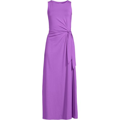 Sleeveless Jersey Tie Waist Maxi Dress, Women, size: S, petite, Pink, Spandex/Cotton-blend/Synthetic-blend, by Lands' End