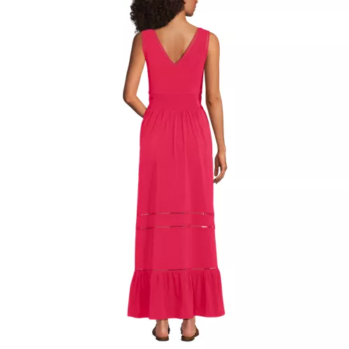 Women's Cotton Modal Embellished Trim Maxi Dress, Back