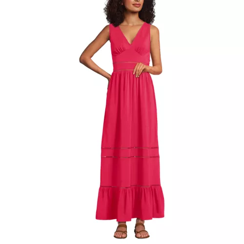 Women's Cotton Modal Embellished Trim Maxi Dress, Front