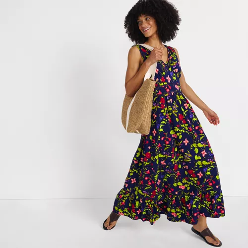 Women's Cotton Modal Embellished Trim Maxi Dress, alternative image