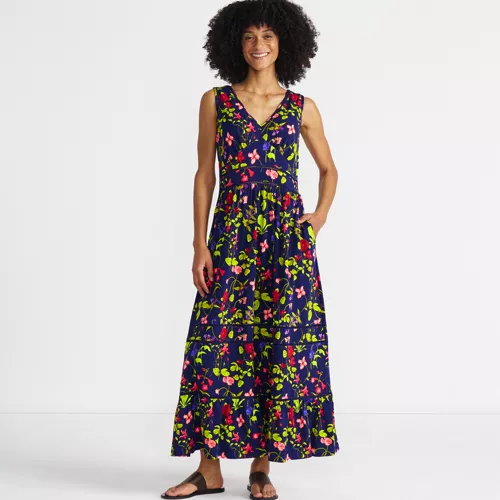 Women's Cotton Modal Embellished Trim Maxi Dress, Front