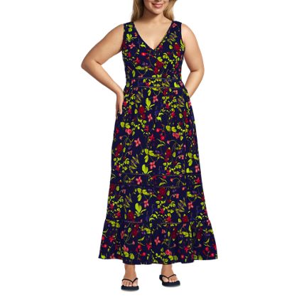 Women's Plus Size Cotton Modal Embellished Trim Maxi Dress - image 1