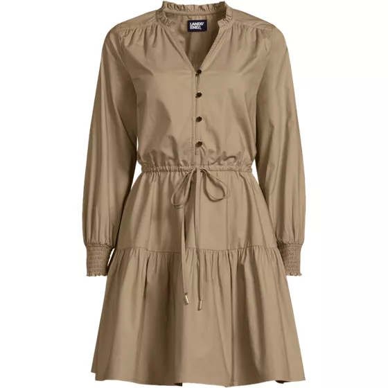 Women's Plus Size Long Sleeve Cotton Poplin Mini Popover Dress - primary