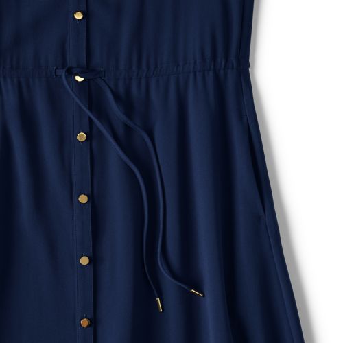 Women's Twill Button Front Fluid Short Sleeve Dress, alternative image