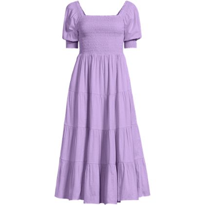 Women's Smocked Cotton Dobby Midi Puff Sleeve Dress - image 3